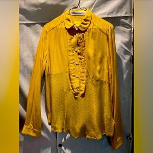 Maive Mustard Yellow Silk Flat Ruffle Shirt, Size 6